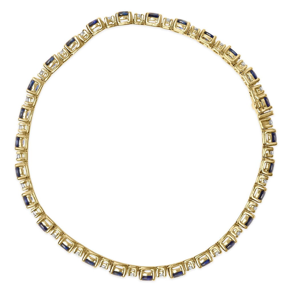18K Yellow Gold 3/4 Cttw Diamond and 5 1/3 Cttw Oval Blue Sapphire Alternating Link Bracelet (G-H Color, VS1-VS2 Clarity)  - 7.25" Inches Lootquake LLC