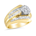 14K Yellow Gold 2-1/3 Cttw Diamond Cluster Channel Set Chevron Shaped Band Engagement Ring & Wedding Band Set (H-I Color, SI1-SI2 Clarity)-