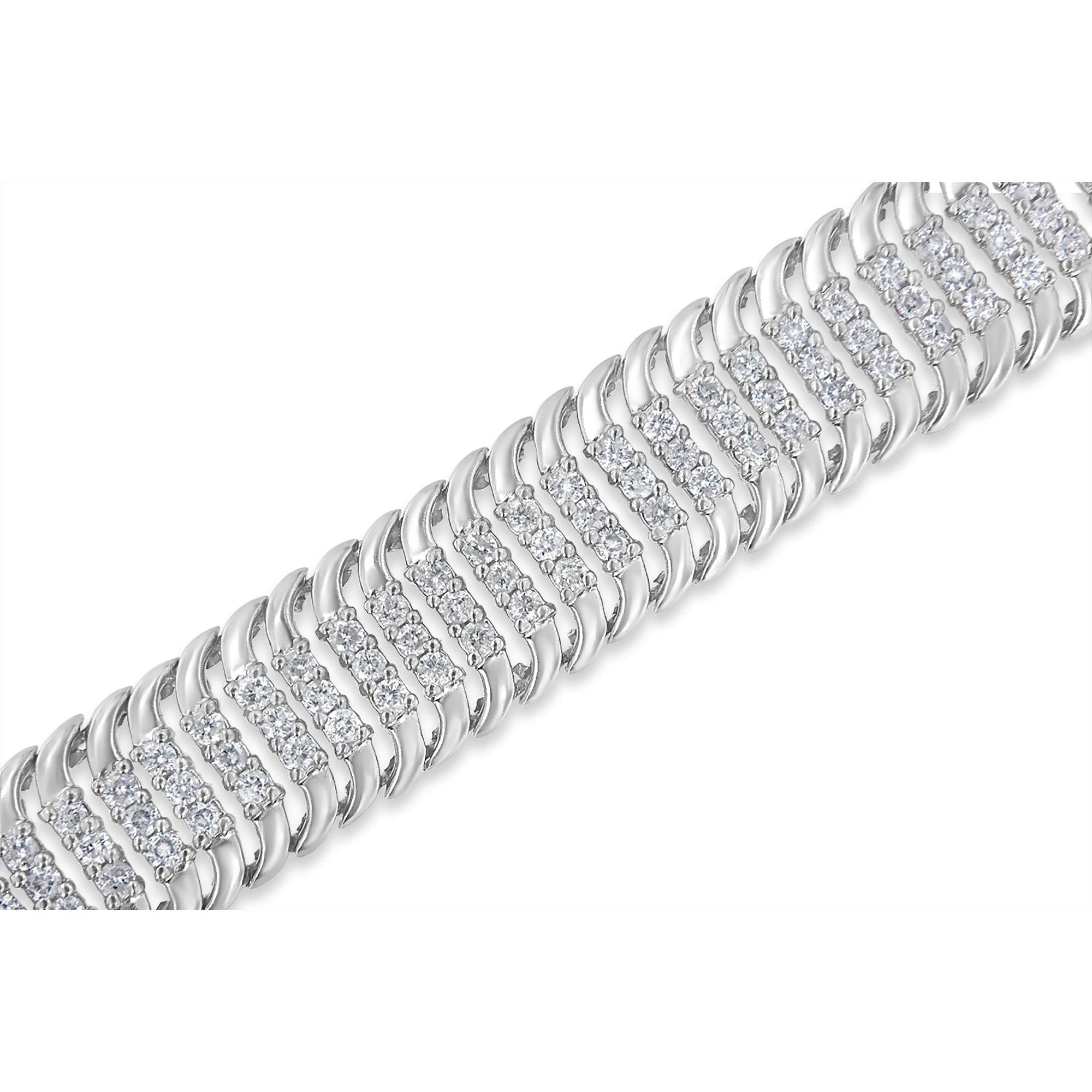 14K White Gold 5.0 Cttw Round Brilliant Cut Diamond 7" S Wave Serpentine Tennis Bracelet (H-I Color, I1-I2 Clarity) Lootquake LLC