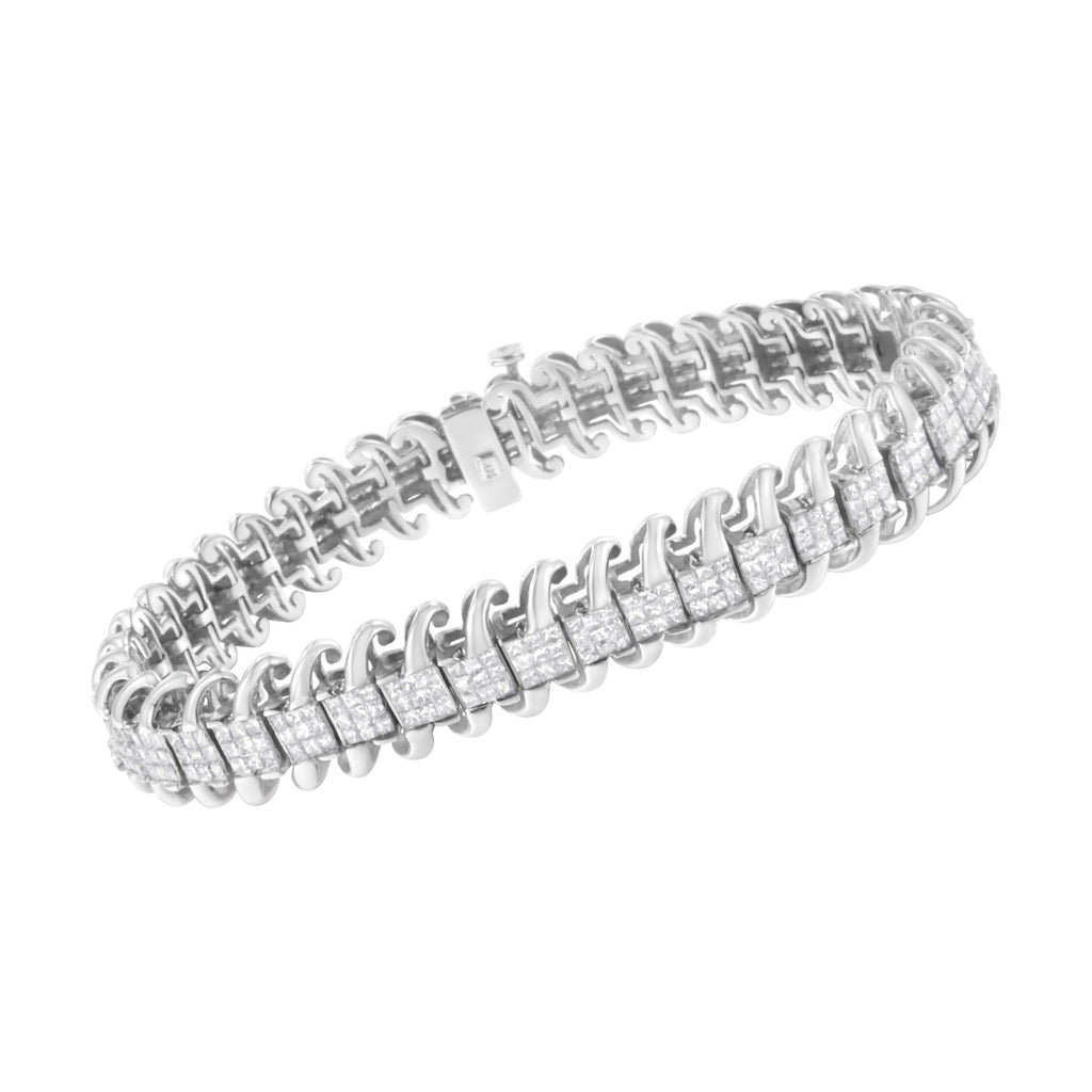 14K White Gold 5.0 Cttw Princess Cut Diamond 7" Invisible Set Wavy S-Link Tennis Bracelet (G-H Color, SI1-SI2 Clarity) Lootquake LLC