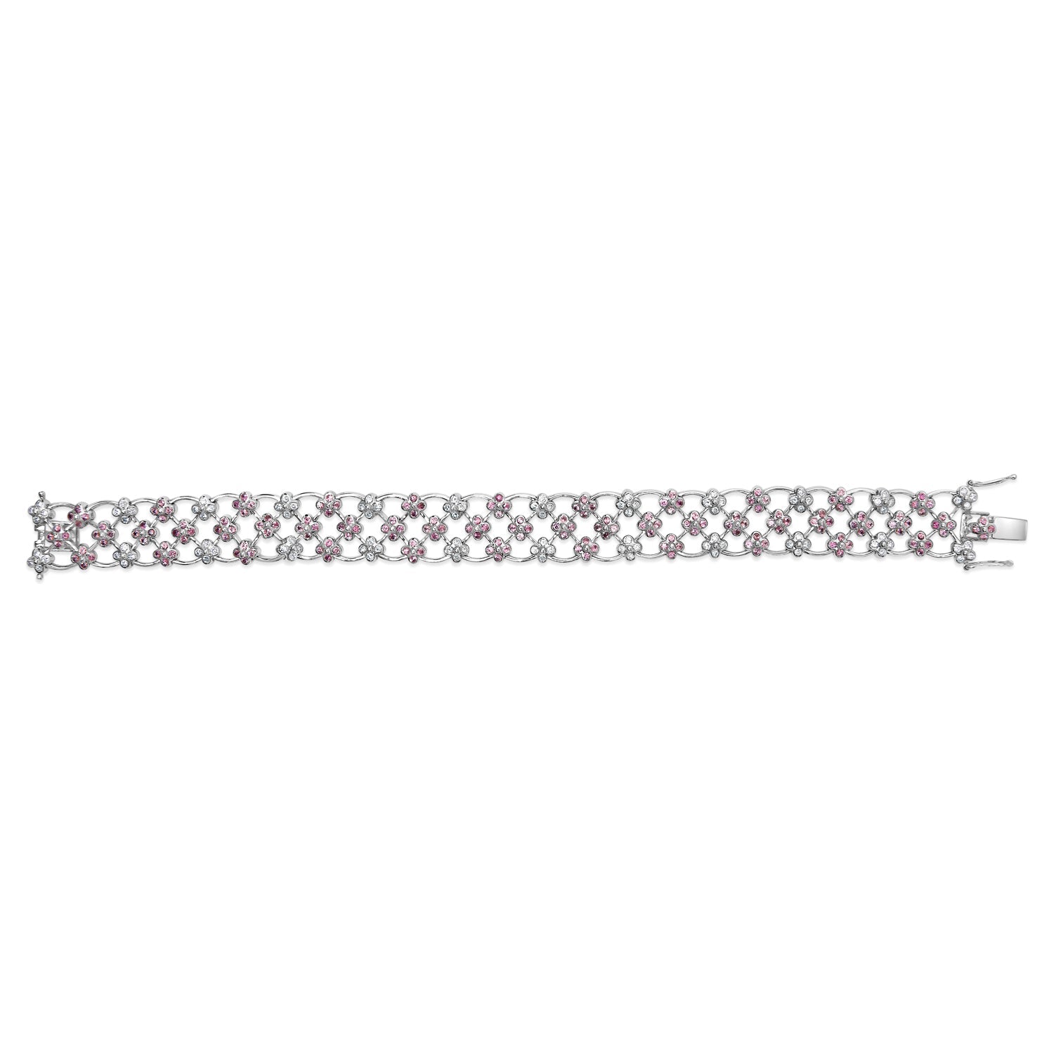 14K White Gold Pink Sapphire and Diamond Floral Lattice Link Bracelet - 7.25" Inches Lootquake LLC