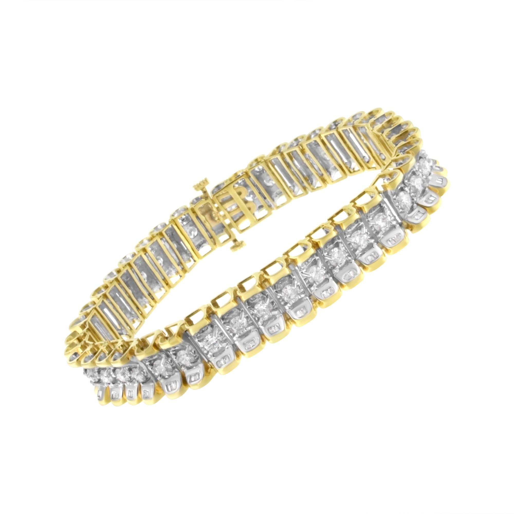 14K Yellow and White Gold 5.0 Cttw Round & Baguette Cut Diamond 7" Reflective Tennis Bracelet (H-I Color, I1-I2 Clarity) Lootquake LLC