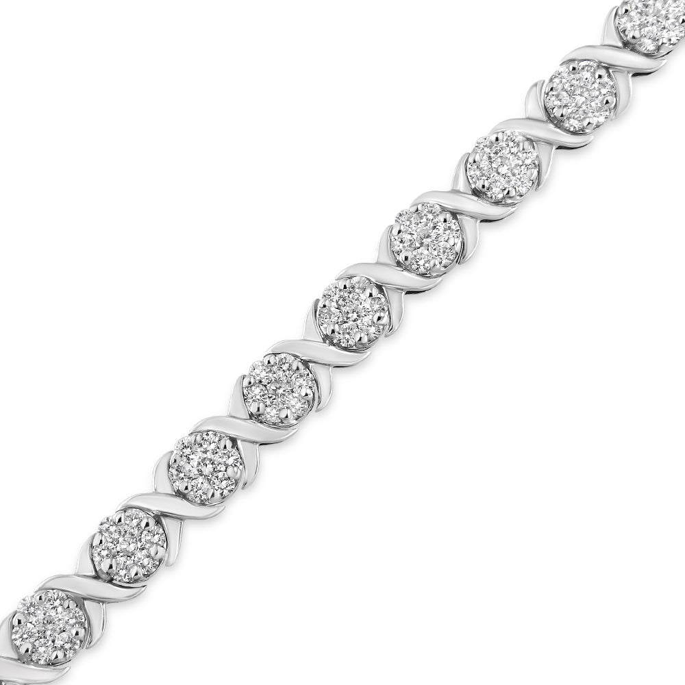 14K White Gold 6-1/3 Cttw Round Brilliant-Cut Diamond Round Cluster & X-Link 7" Tennis Bracelet (I-J Color, SI2-I1 Clarity) Lootquake LLC