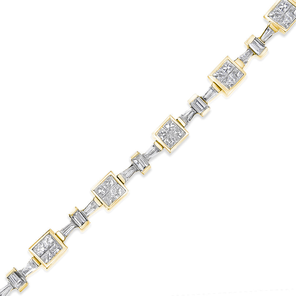 14K Yellow Gold 6 3/4 Cttw Princess and Baguette-Cut Diamond Tennis Bracelet (H-I Color, VS2-SI1 Clarity) - Size 7 Lootquake LLC