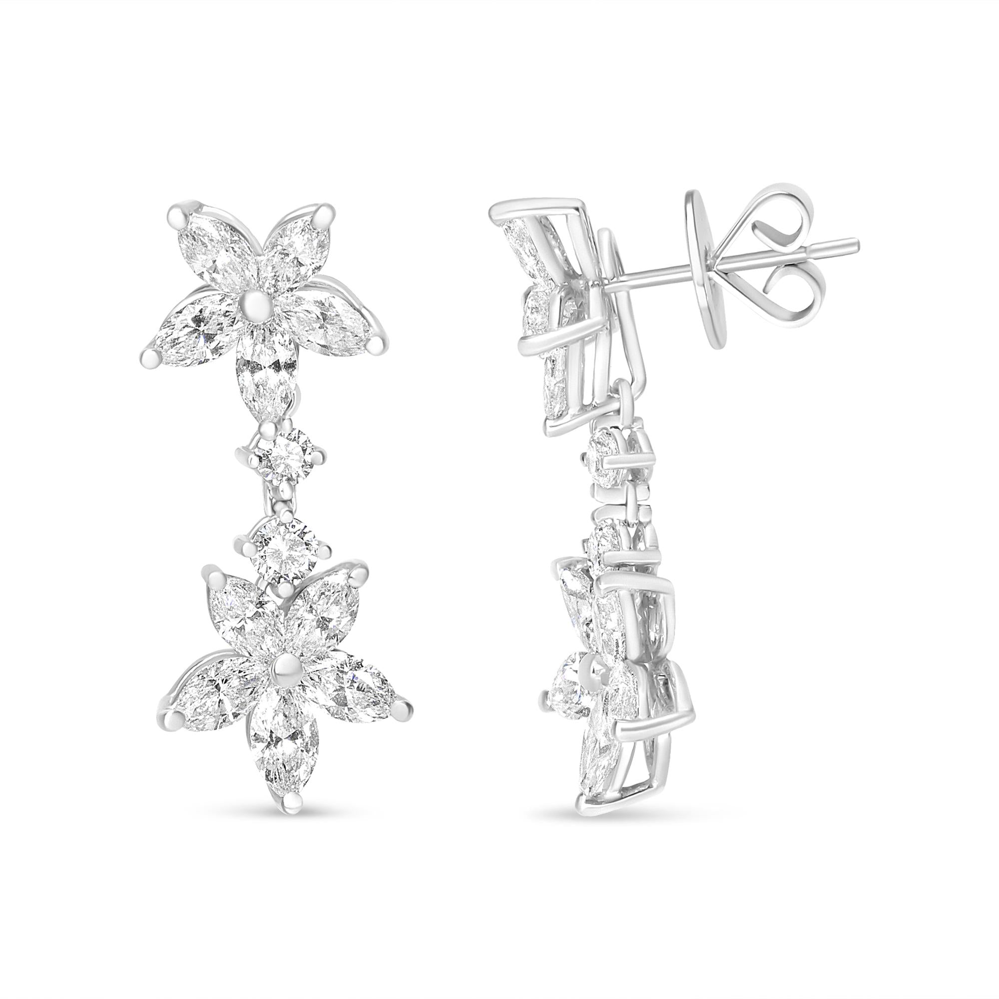18k White Gold 6.0 Cttw Marquise Diamond Floral Dangle Drop Earrings (E-F Color, VS1-VS2 Clarity) Lootquake LLC