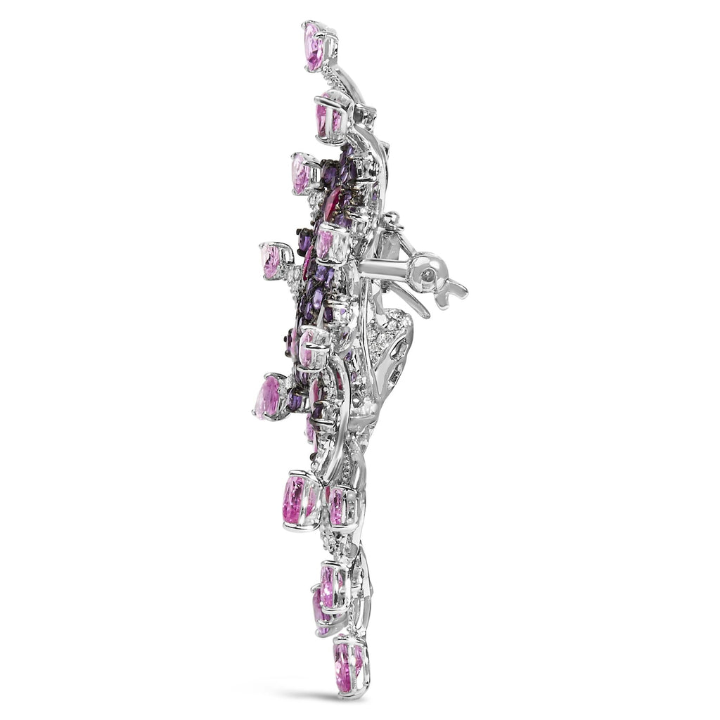 18K White Gold 1.00 Cttw Diamond, Ruby  Sapphire, and Amethyst Mixed Gemstone Butterfly Brooch Pin (G-H Color, VS1-VS2 Clarity) Lootquake LLC