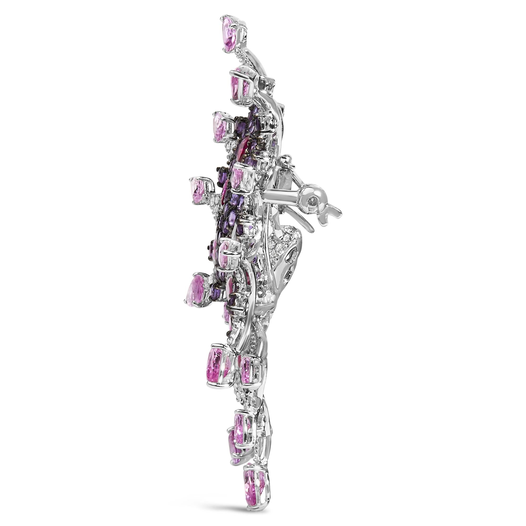 18K White Gold 1.00 Cttw Diamond, Ruby  Sapphire, and Amethyst Mixed Gemstone Butterfly Brooch Pin (G-H Color, VS1-VS2 Clarity) Lootquake LLC
