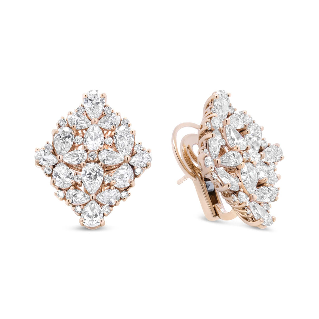 18K Rose Gold 8 1/3 Cttw Pear and Round Diamond Floral Cluster Omega Earrings (F-G Color, VS1-VS2 Clarity) Lootquake LLC