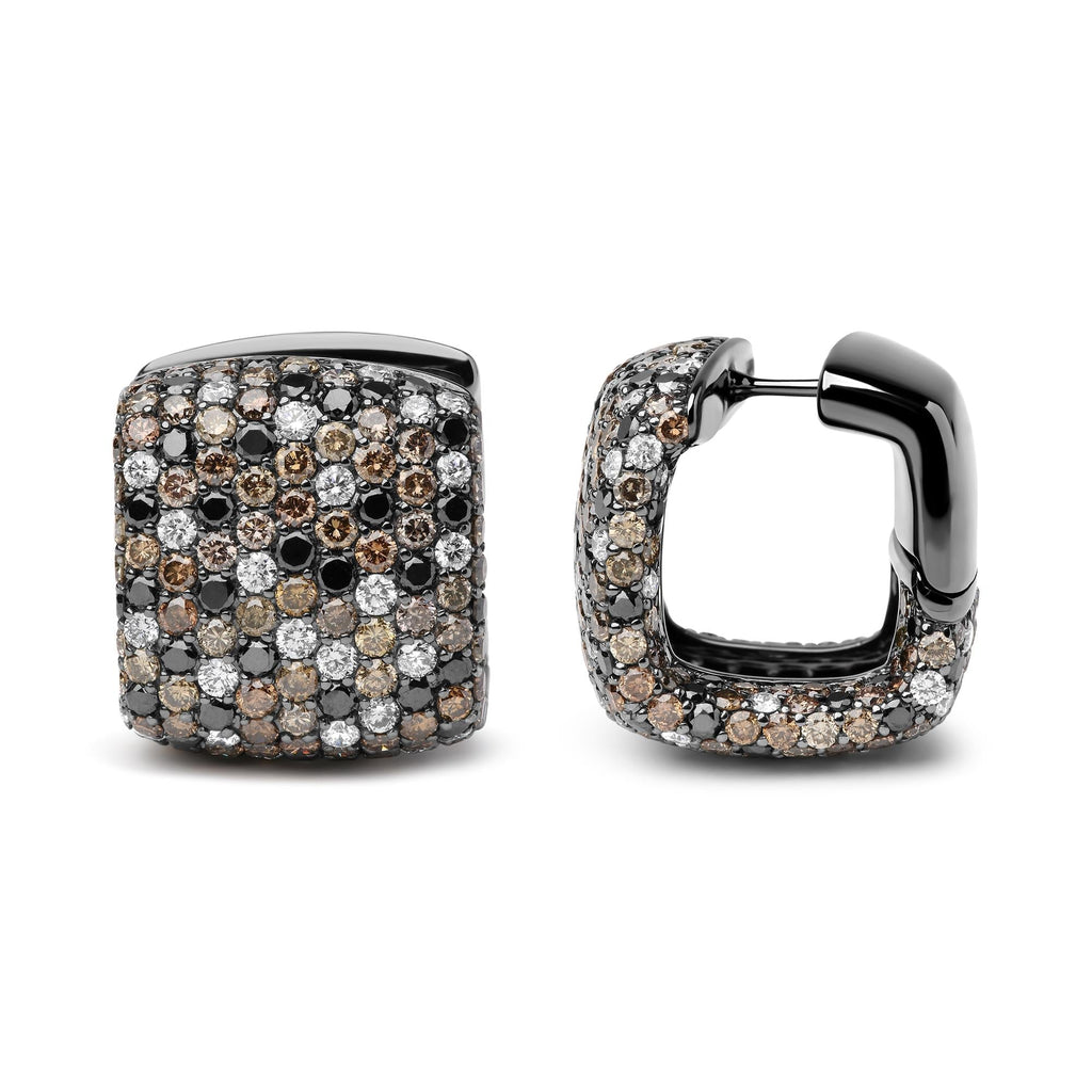 Black Rhodium Plated 18K White Gold 12 5/8 Cttw Multi Color Diamond Square Domed Huggie Hoop Earrings  (Brown, Black, G-H Color, SI1-SI2 Clarity) Lootquake LLC