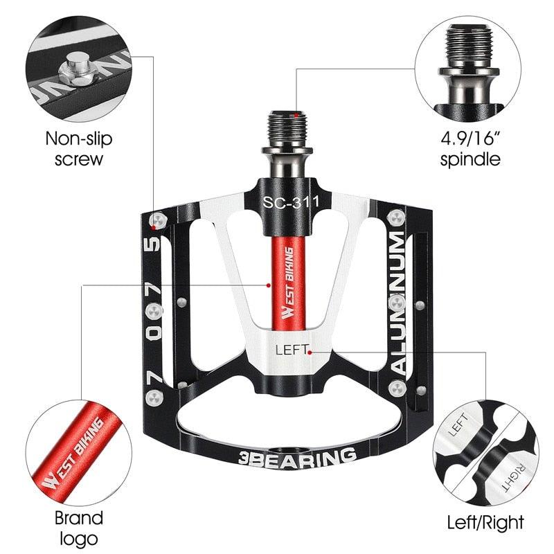 3 Bearings Bicycle Pedals Ultralight Anti-Slip Road Bike Pedal Cycling Sealed Bearing Bike Pedals Mountain Bike Pedals Composite Bearing Bicycle Pedals With Wide Flat Platform Stevvex
