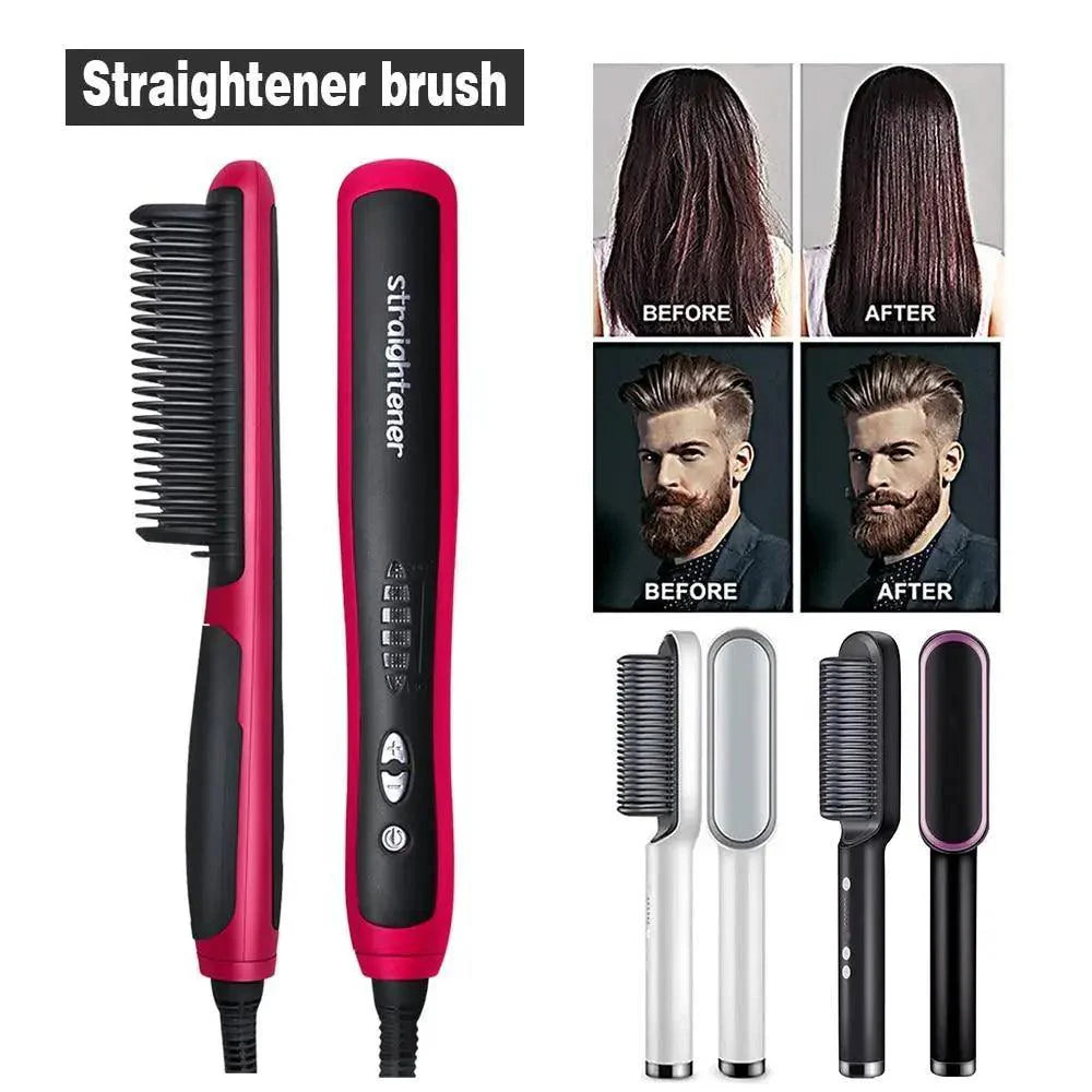 3 IN 1 Multifunctional Hair Straightener Comb Hair Black Red Straightening Brush Portable Comb Fast Heating Men Beard Straightener For Traveling Perfect Gift For Adults Stevvex