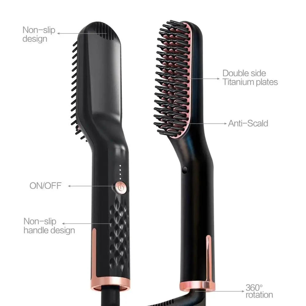 3 IN 1 Multifunctional Hair Straightener Comb Hair Black Red Straightening Brush Portable Comb Fast Heating Men Beard Straightener For Traveling Perfect Gift For Adults Stevvex