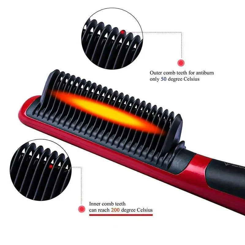 3 IN 1 Multifunctional Hair Straightener Comb Hair Black Red Straightening Brush Portable Comb Fast Heating Men Beard Straightener For Traveling Perfect Gift For Adults Stevvex
