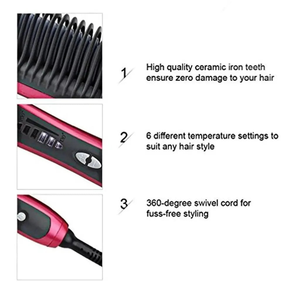 3 IN 1 Multifunctional Hair Straightener Comb Hair Black Red Straightening Brush Portable Comb Fast Heating Men Beard Straightener For Traveling Perfect Gift For Adults Stevvex