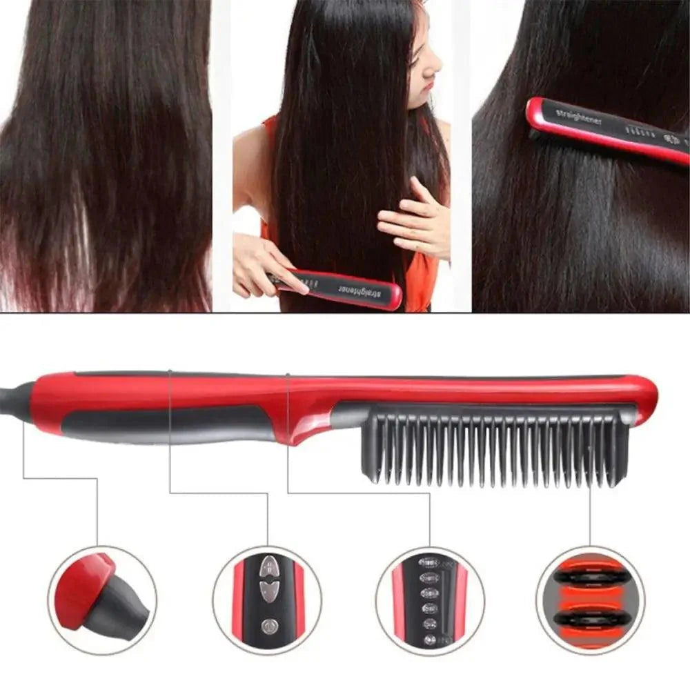 3 IN 1 Multifunctional Hair Straightener Comb Hair Black Red Straightening Brush Portable Comb Fast Heating Men Beard Straightener For Traveling Perfect Gift For Adults Stevvex