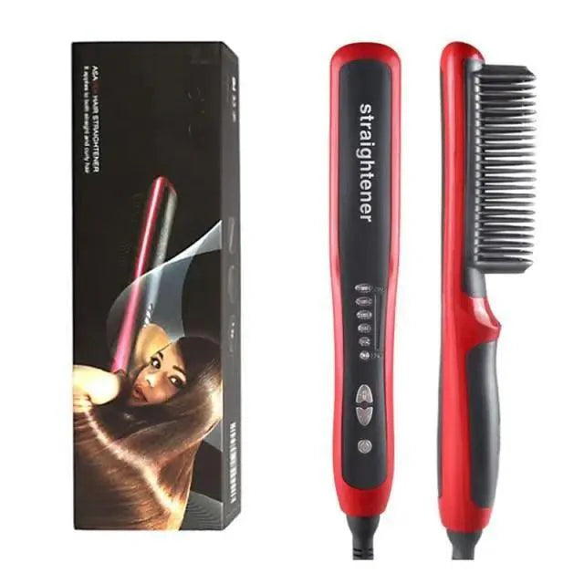 3 IN 1 Multifunctional Hair Straightener Comb Hair Black Red Straightening Brush Portable Comb Fast Heating Men Beard Straightener For Traveling Perfect Gift For Adults Stevvex