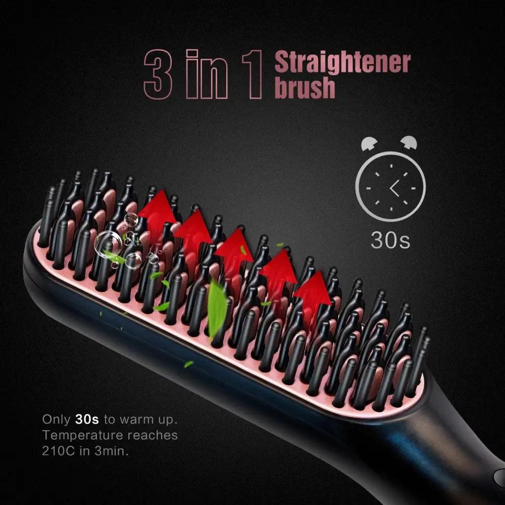 3 IN 1 Multifunctional Hair Straightener Comb Hair Black Red Straightening Brush Portable Comb Fast Heating Men Beard Straightener For Traveling Perfect Gift For Adults Stevvex