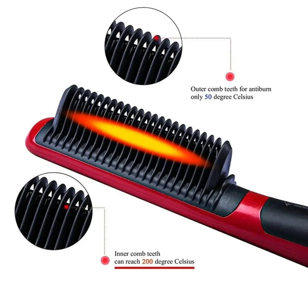 3 IN 1 Multifunctional Hair Straightener Comb Hair Black Red Straightening Brush Portable Comb Fast Heating Men Beard Straightener For Traveling Perfect Gift For Adults Stevvex