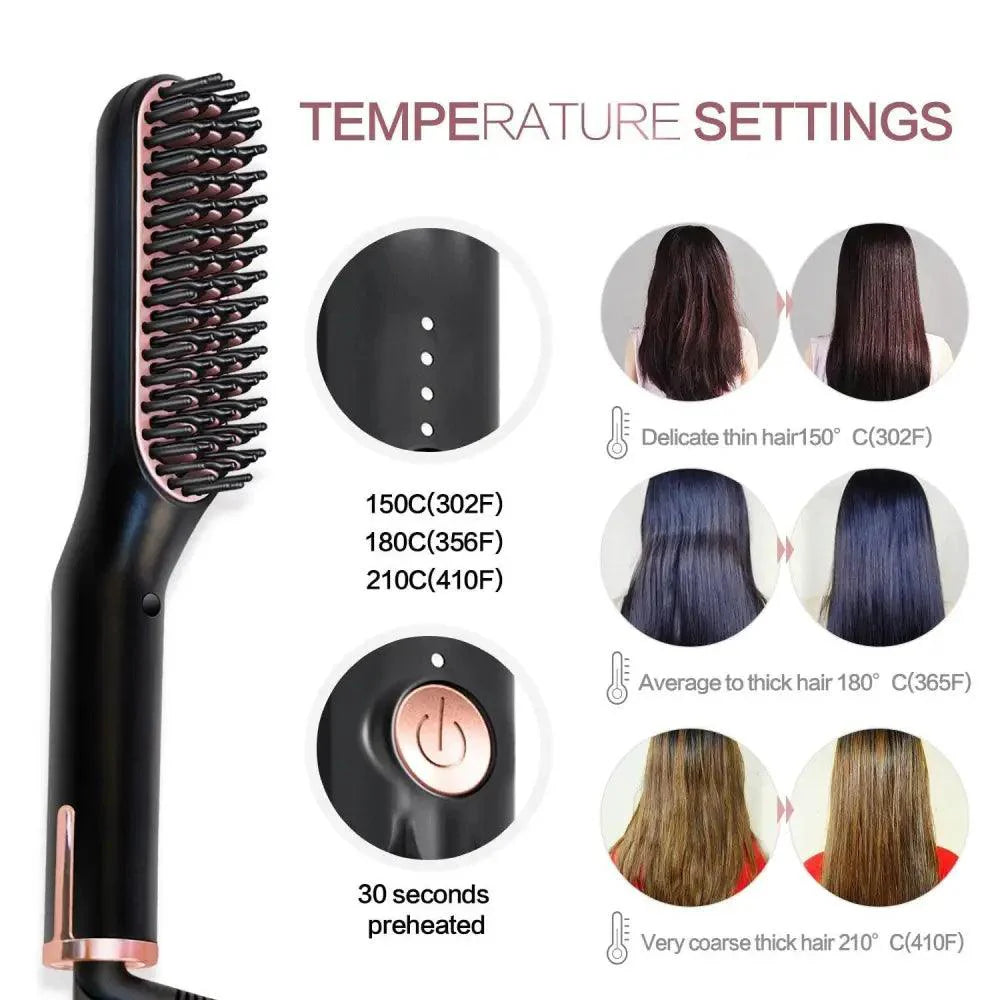 3 IN 1 Multifunctional Hair Straightener Comb Hair Black Red Straightening Brush Portable Comb Fast Heating Men Beard Straightener For Traveling Perfect Gift For Adults Stevvex