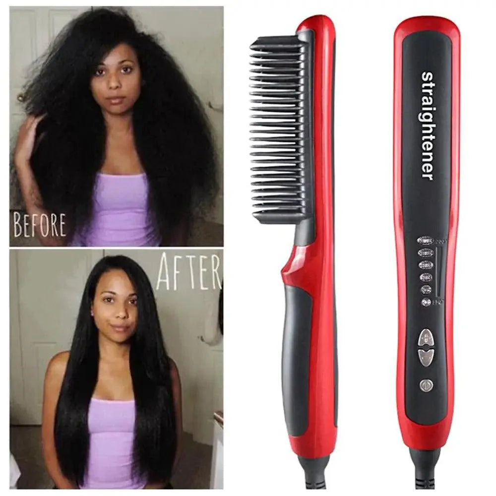 3 IN 1 Multifunctional Hair Straightener Comb Hair Black Red Straightening Brush Portable Comb Fast Heating Men Beard Straightener For Traveling Perfect Gift For Adults Stevvex