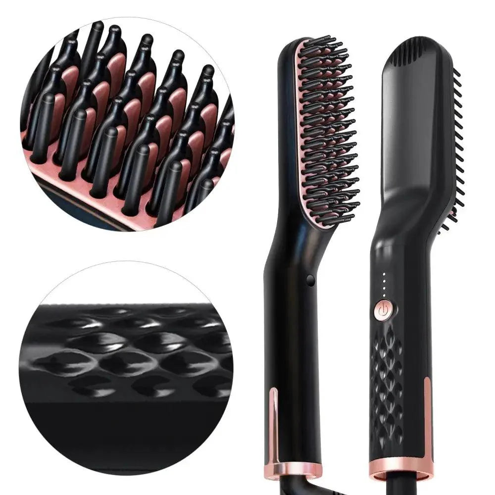 3 IN 1 Multifunctional Hair Straightener Comb Hair Black Red Straightening Brush Portable Comb Fast Heating Men Beard Straightener For Traveling Perfect Gift For Adults Stevvex