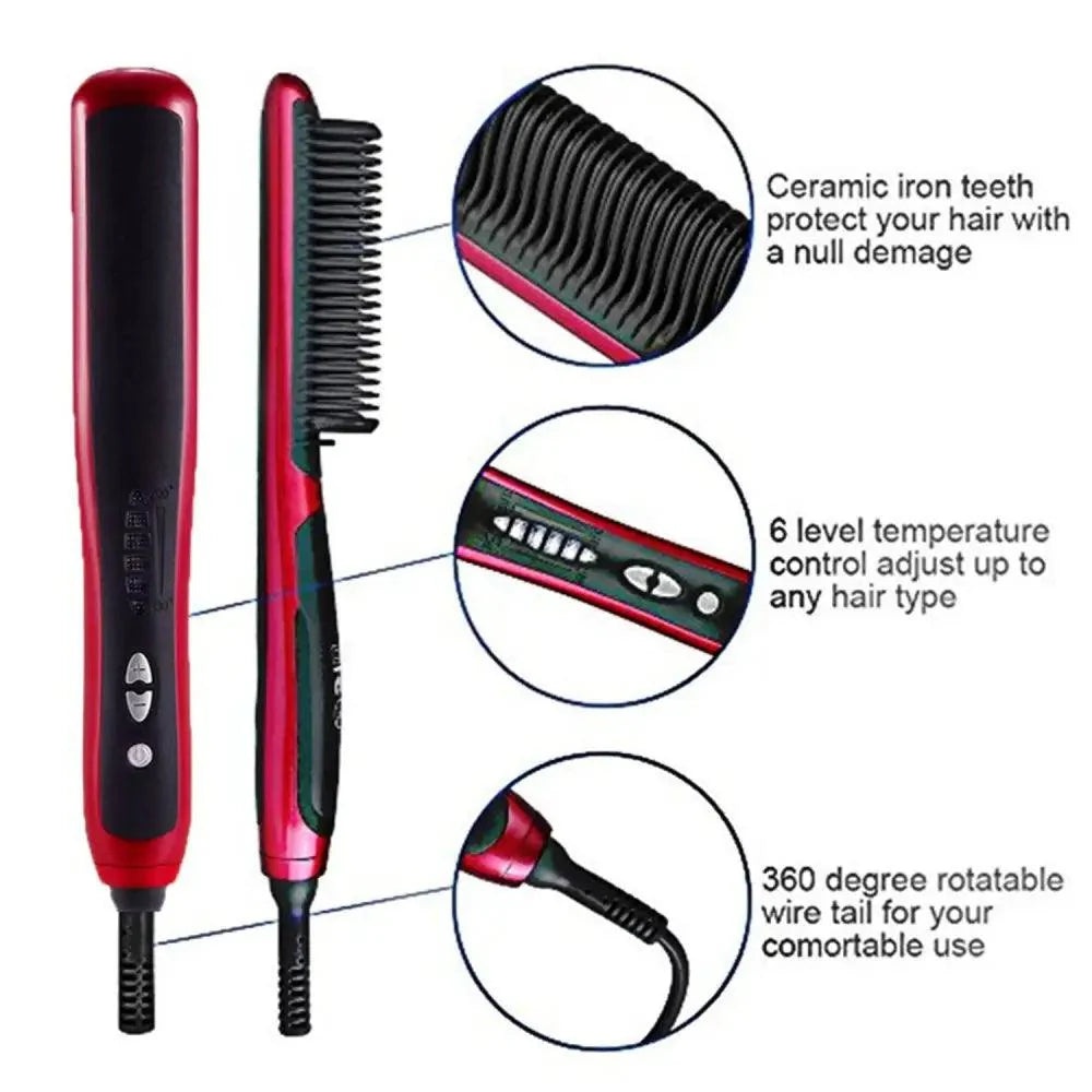3 IN 1 Multifunctional Hair Straightener Comb Hair Black Red Straightening Brush Portable Comb Fast Heating Men Beard Straightener For Traveling Perfect Gift For Adults Stevvex