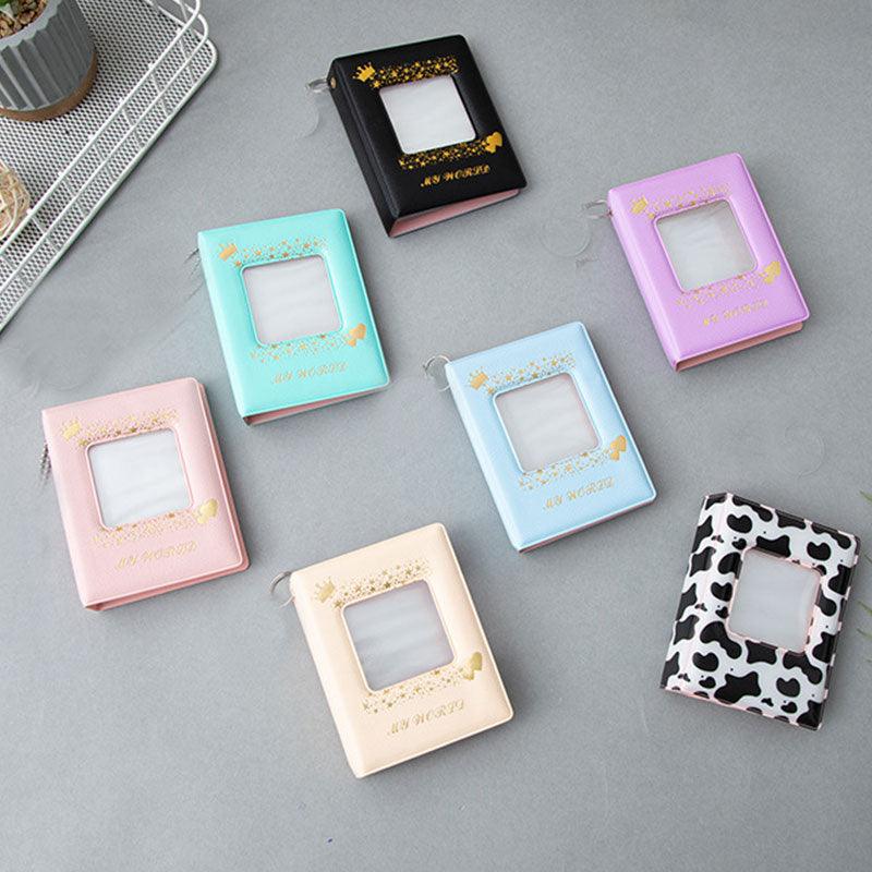 3 Inch Mini Photo Album 32 Pockets Square Hollow Card Holder Bronzing Stars Picture Storage Case PVC Photocard Holder DIY Photo Albums Birthday Gift Family Scrapbook Albums Family Anniversary Gift For Couple Stevvex