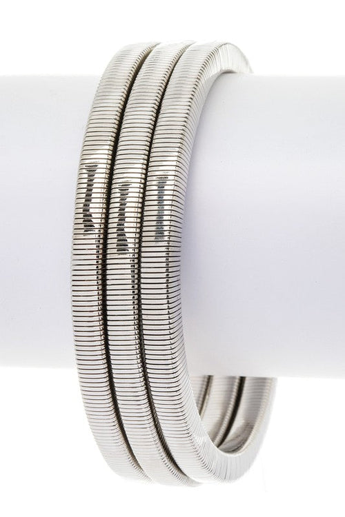 3 Pack Stretch Coil Bracelet Set Gold Silver Gunmetal