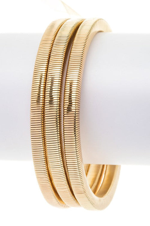 3 Pack Stretch Coil Bracelet Set Gold Silver Gunmetal
