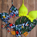 3 Piece Beautiful Pink Bikini Women Beach Outdoor Swimwear Floral Print Bikini Set Bikinis Swimsuit Women's Basic Push Up Bikini Set Textured Straps Wire Free Summer Bathing Suit Stevvex