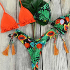 3 Piece Beautiful Pink Bikini Women Beach Outdoor Swimwear Floral Print Bikini Set Bikinis Swimsuit Women's Basic Push Up Bikini Set Textured Straps Wire Free Summer Bathing Suit Stevvex
