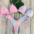 3 Piece Beautiful Pink Bikini Women Beach Outdoor Swimwear Floral Print Bikini Set Bikinis Swimsuit Women's Basic Push Up Bikini Set Textured Straps Wire Free Summer Bathing Suit Stevvex