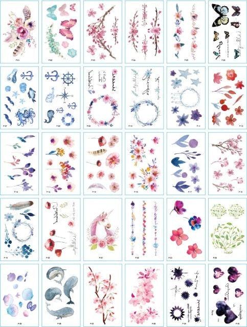 30 Pieces/set Small Luxury Temporary Tattoo Sticker Colorful Drawing Flower Cute Body Tatoo For Kids Adults Stevvex