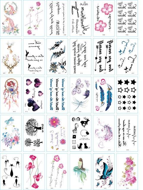 30 Pieces/set Small Luxury Temporary Tattoo Sticker Colorful Drawing Flower Cute Body Tatoo For Kids Adults Stevvex
