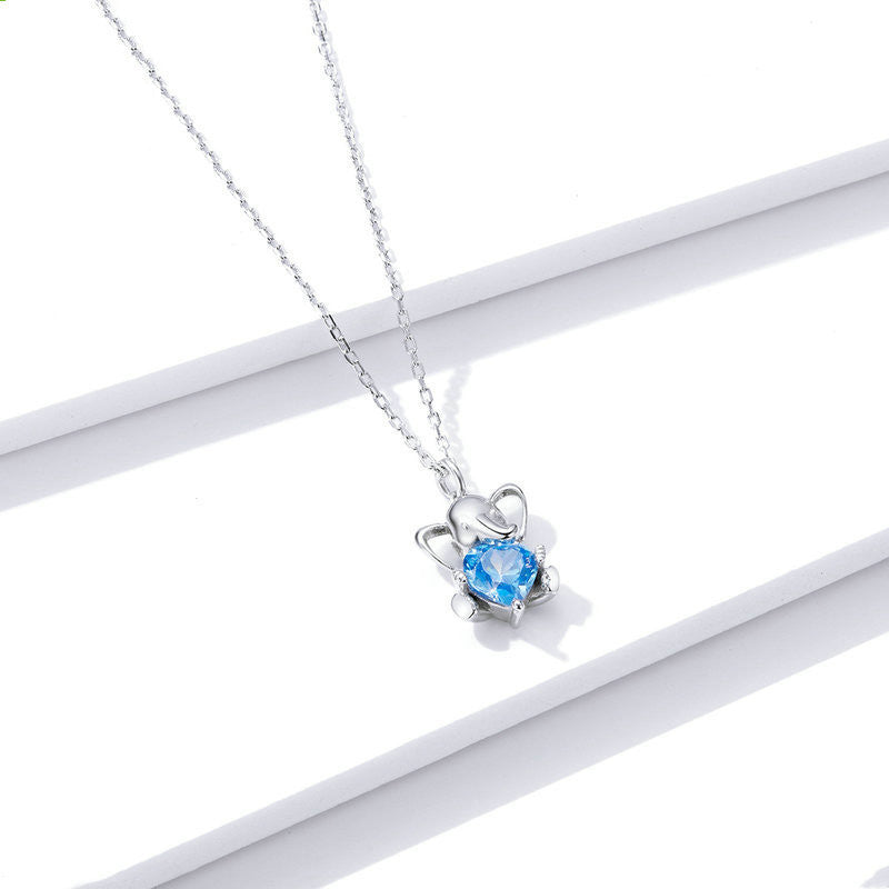 S925 Sterling Silver Blue Bear Necklace Lively And Cute Pi-Mart