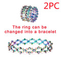 2 In 1 Folding Retractable Rings Bracelet Magic Rhinestone Rings Deformable Bracelet Women Ins Style Adjustable Fashion Jewelry Pi-Mart