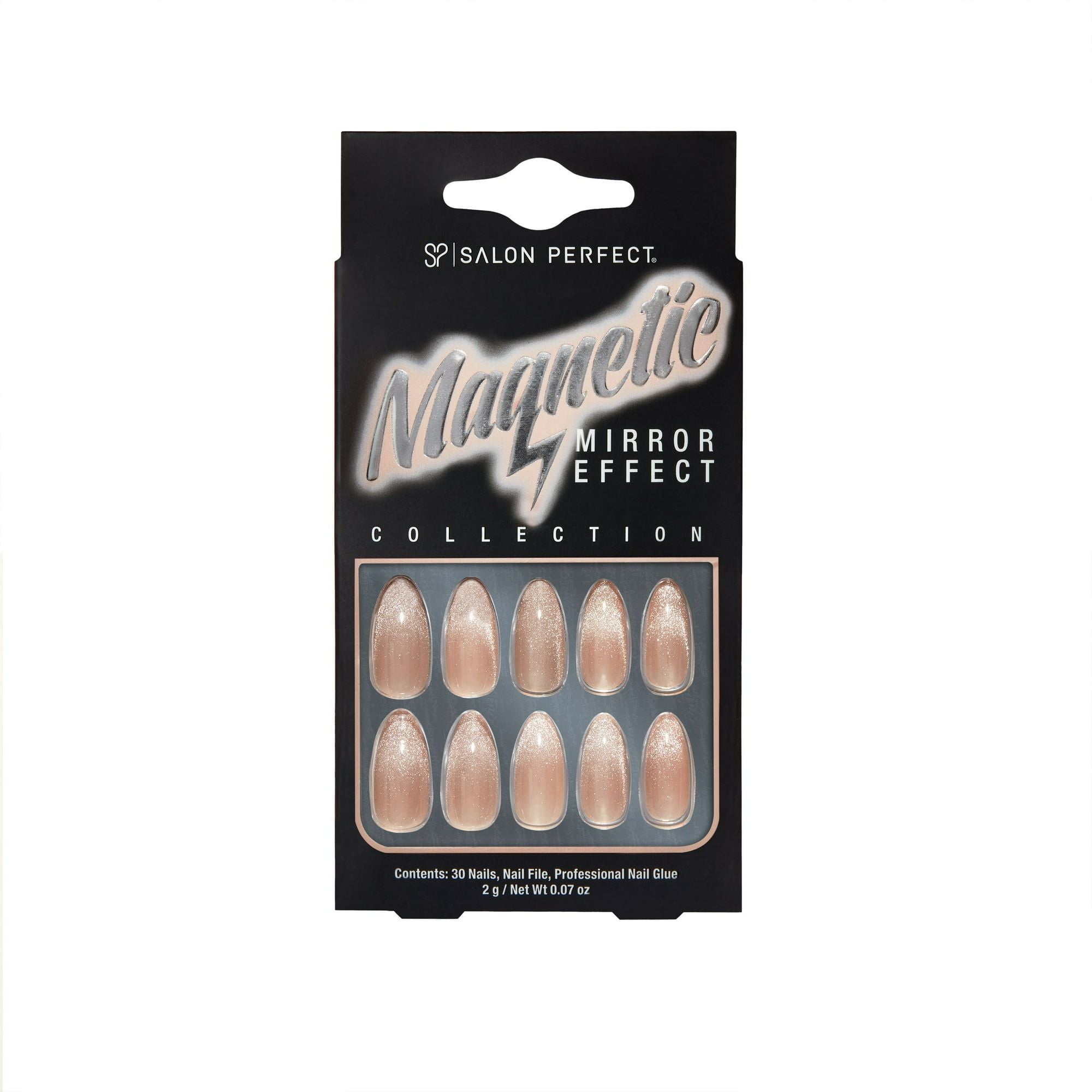 Salon Perfect Artificial Nails 121 Magnetic Silver File & Glue Included 30 Nails EasyOptionXY LLC