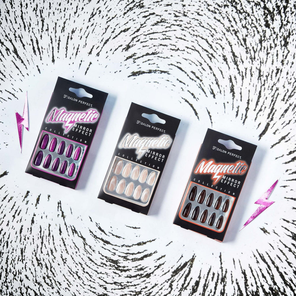 Salon Perfect Artificial Nails 121 Magnetic Silver File & Glue Included 30 Nails EasyOptionXY LLC
