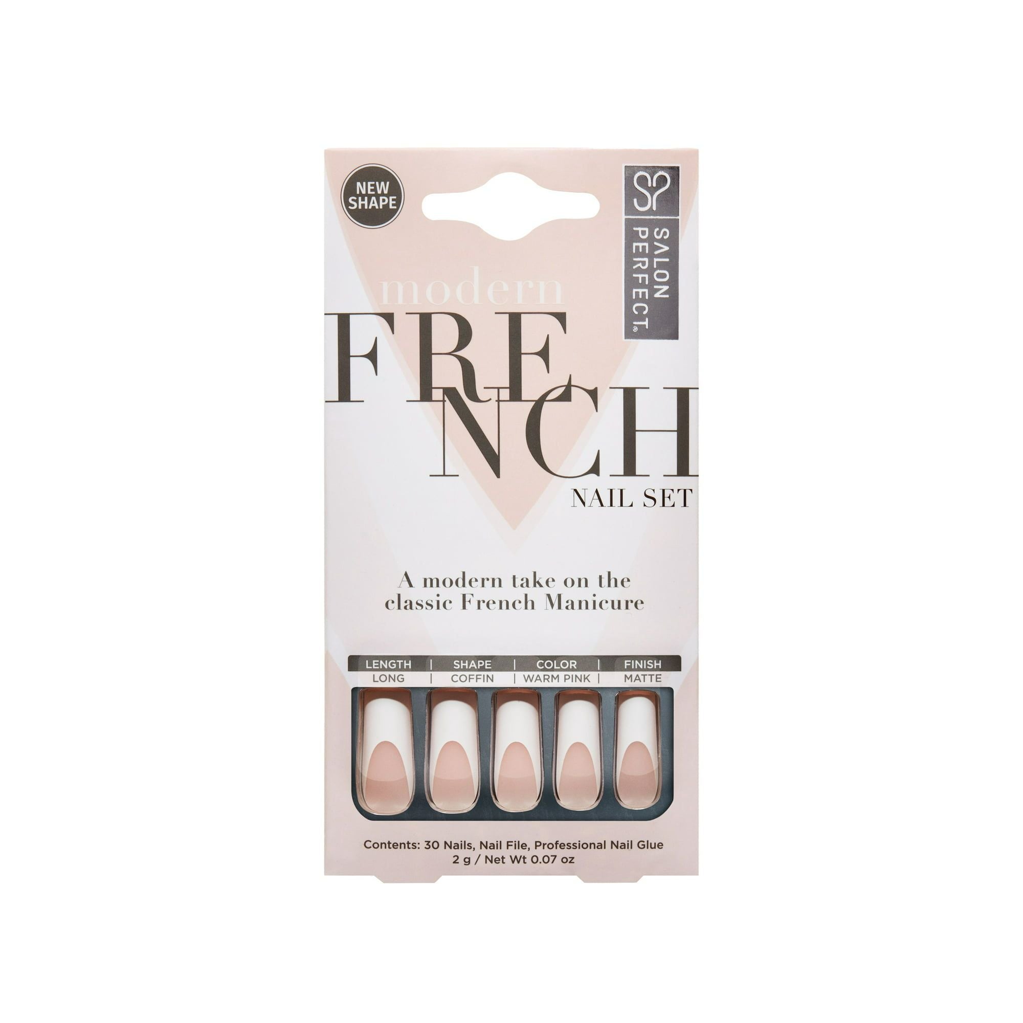 Salon Perfect Artificial Nails 156 Modern French Thick White Tip File & Glue Included 30 Nails EasyOptionXY LLC