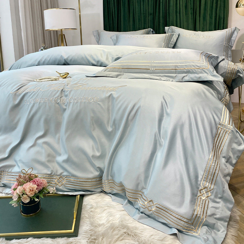 Tencel Quilt Cover Embroidered European Washed Cotton Four-piece Set Pi-Mart