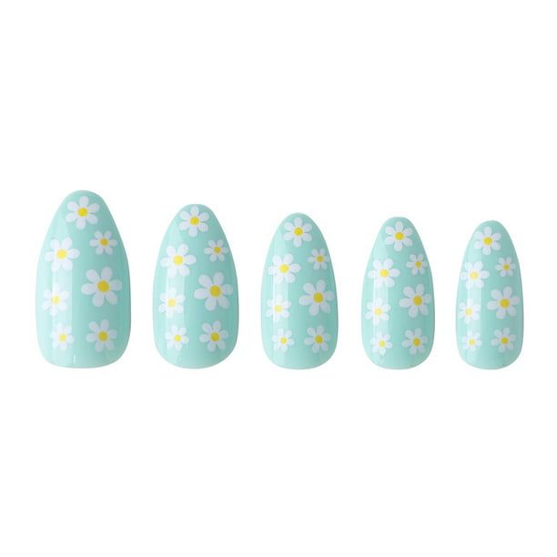 PaintLab Reusable Press on Gel Nails Kit Daisy Turquoise 24 Count EasyOptionXY LLC