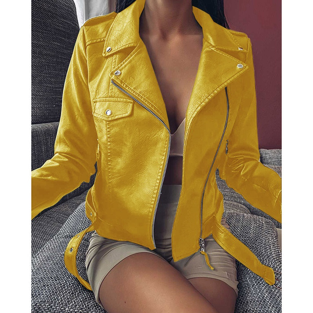 Plus Size Women's Short Coat PU Motorcycle Clothing Slim Winter Leather Jacket Pi-Mart