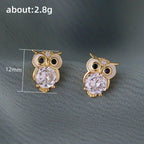 Cute With Diamonds Zircon Owl Stud Earrings For Women Pi-Mart