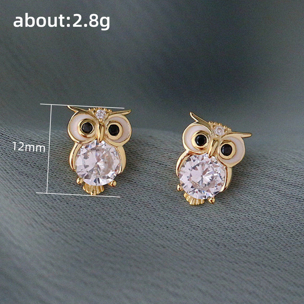 Cute With Diamonds Zircon Owl Stud Earrings For Women Pi-Mart