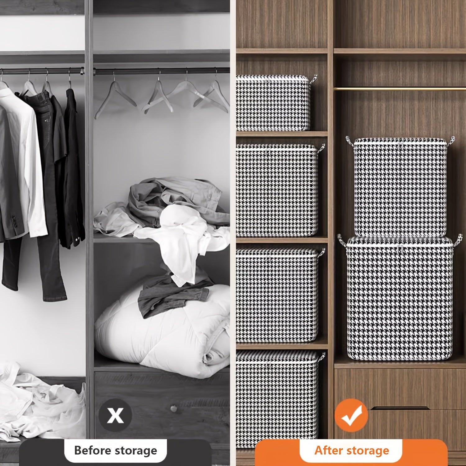 2pcs/5pcs Extra Large Capacity Stylish Houndstooth Storage Boxes - Durable, Space-Saving Closet Organizers with Handles for Easy Clothes, Blanket Storage and Organization at Home and Office Lootquake LLC