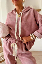 Lace Detail Dropped Shoulder Hoodie and Pants Set THRIXINE
