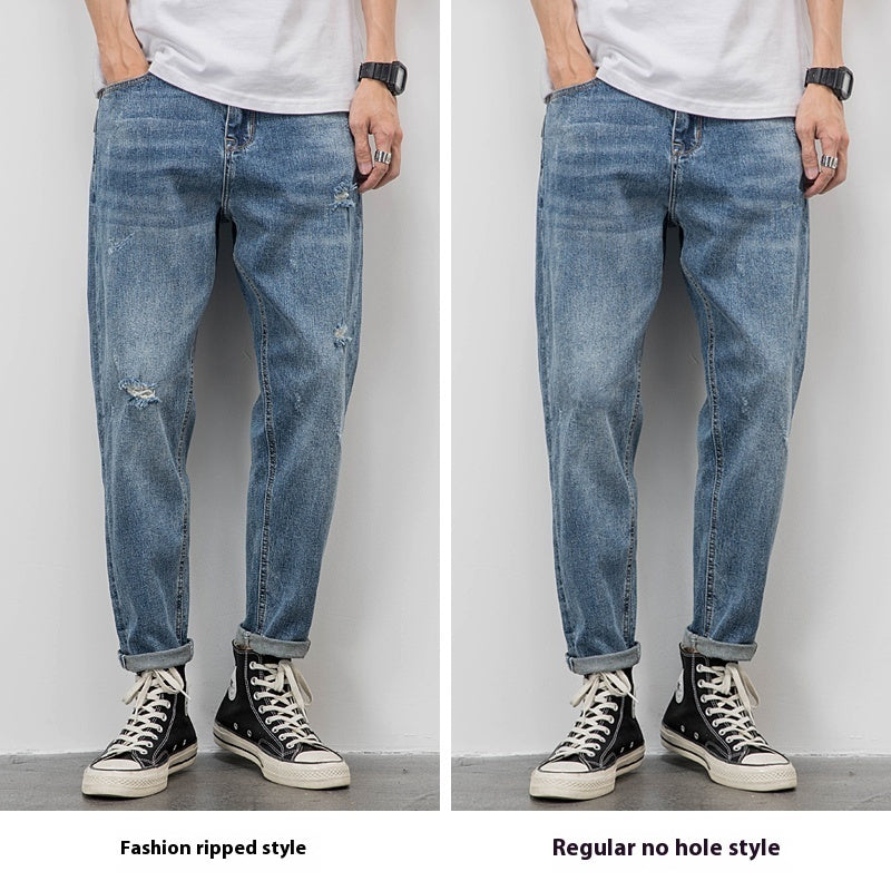 Light-colored Jeans Men's Loose Straight Ripped Leisure Tapered Stretch Lootquake LLC