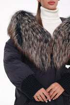 Rei Genuine Fur Trim Hooded Down Coat in Navy - SJB-DIAMOND ELITES