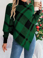 Plaid Turtleneck Batwing Sleeve Sweater - SJB-DIAMOND ELITES