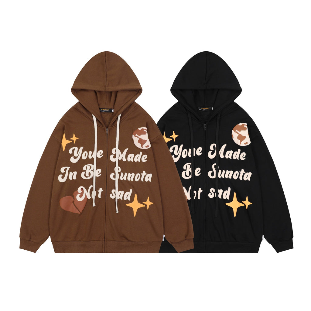 Unisex Hooded Printed Cardigan Hoodie Pi-Mart